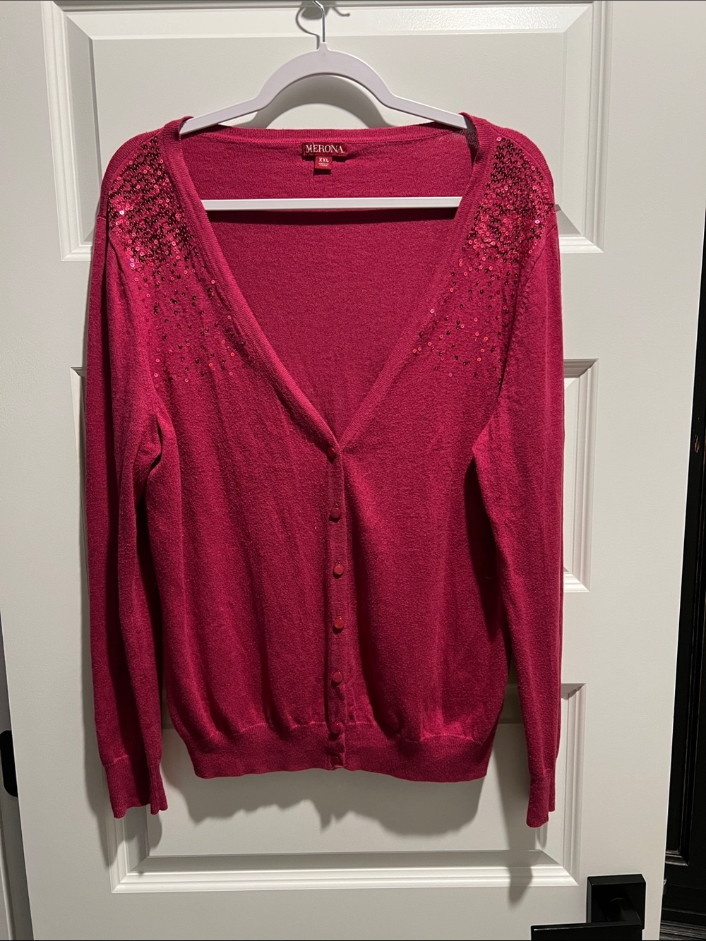 Merona Hot Magenta Sequin Shoulder V-Neck Cardigan